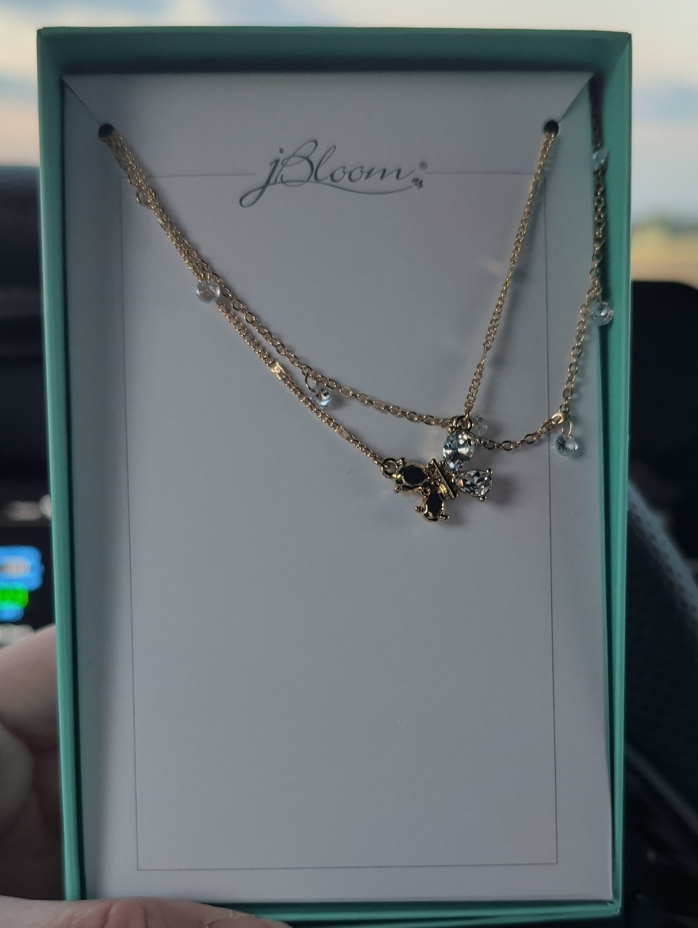 Gold Layered Butterfly Necklace with Clear Crystals